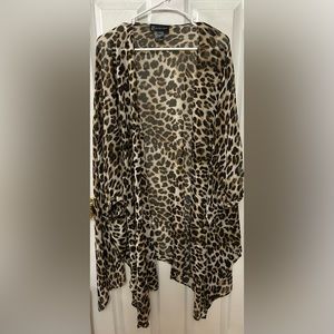 New York & Company Women’s Sheer Leopard Print Overlay Open Kimono